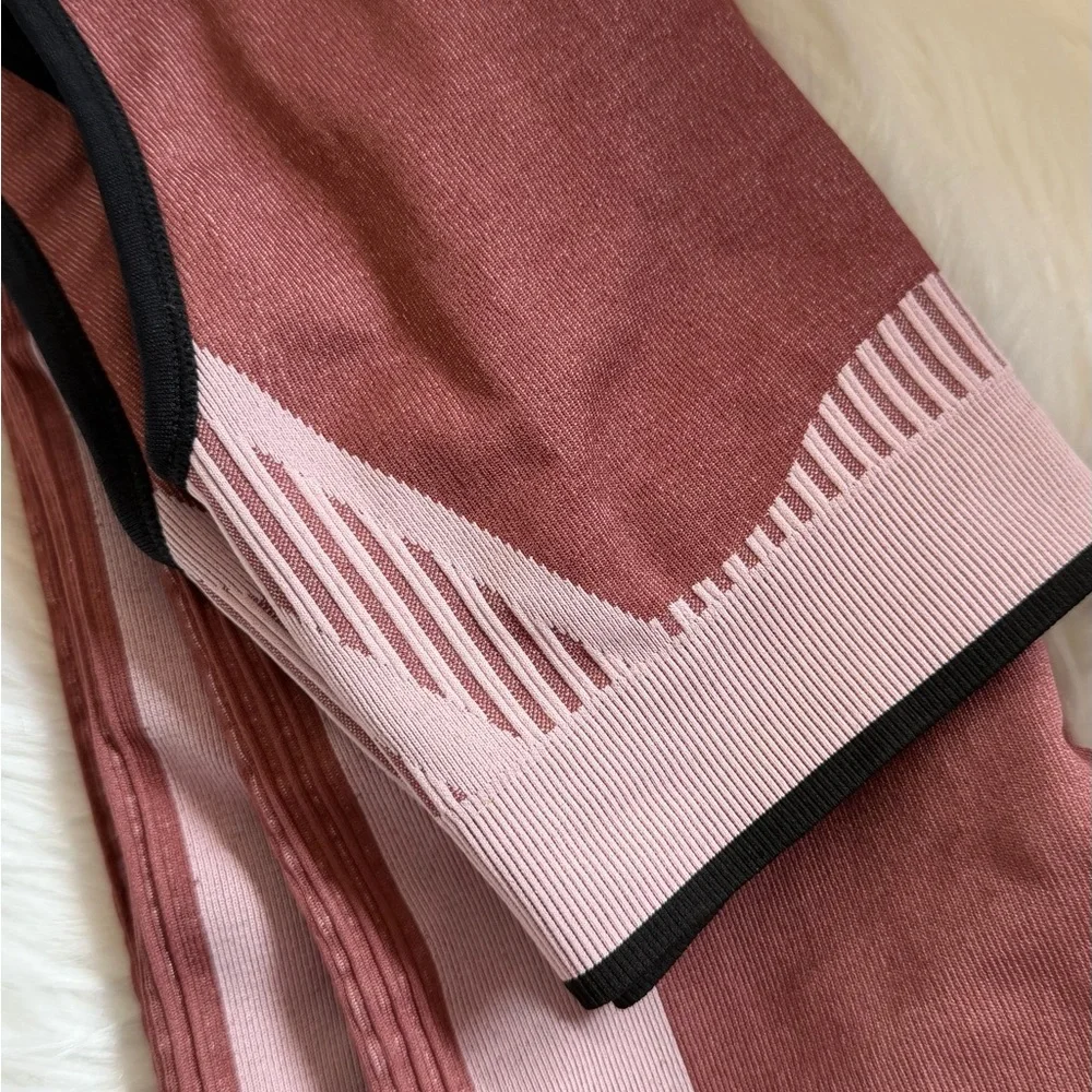 Pink and Rose Athletic Set - Striped Crop Top and Leggings - Picture 6 of 6